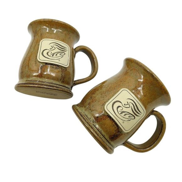 Set of 2 Panera Mugs Handcrafted Tan Ceramic Made in USA Coffee Cup 4.5” Tall - Picture 1 of 7
